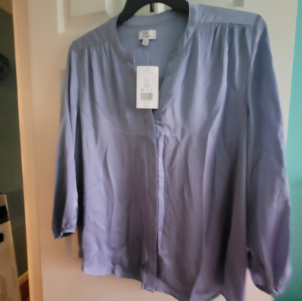 Kim Rogers Sky Blue Woven Blouse - Picture 1 of 11